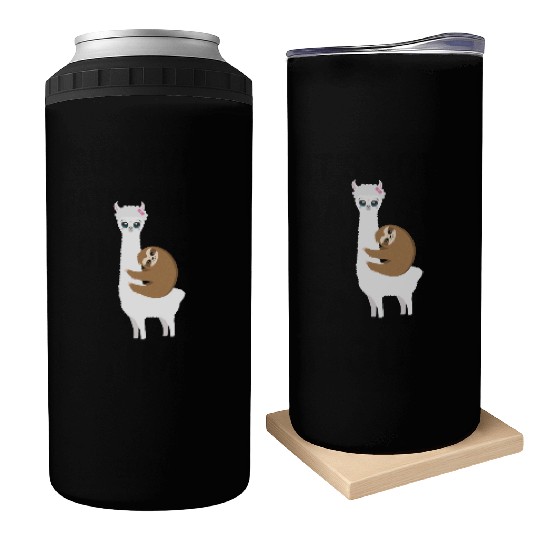 Cute kawaii llama with sloth Can Coolers