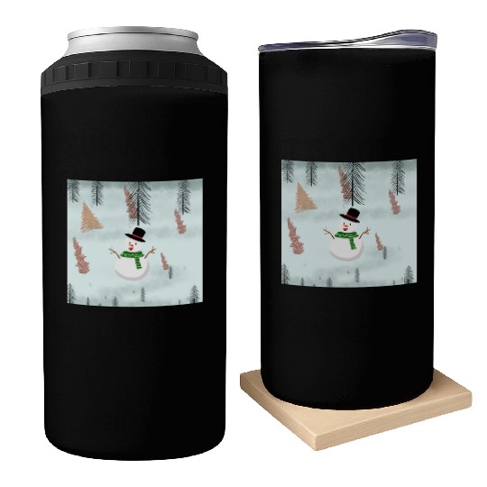 Cute Snowman enjoying snow. Can Coolers