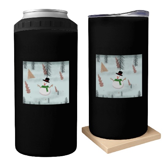 Cute Snowman enjoying snow. Can Coolers