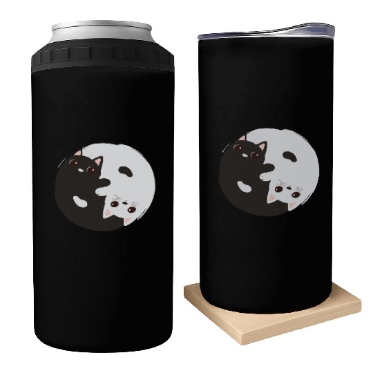 ying yang cat Can Coolers
