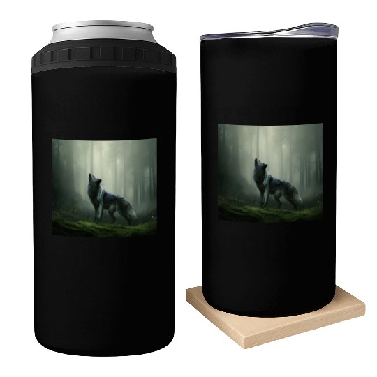 Howling wolf at midnight Can Coolers
