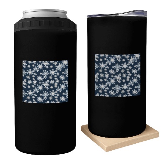 Snow pattern on navy blue background Can Coolers