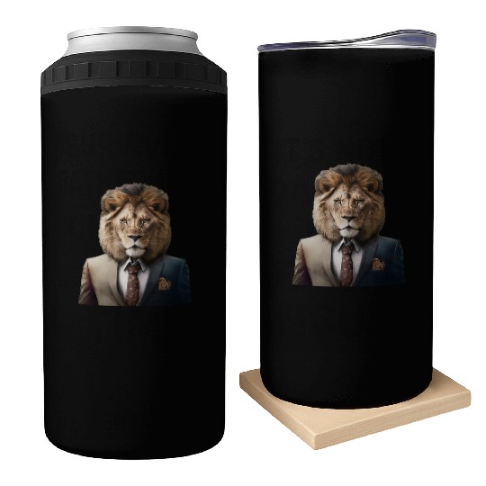 lion in suit portrait style Can Coolers