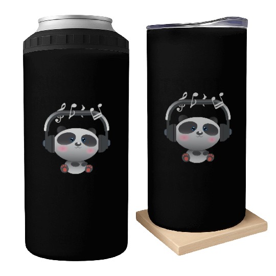Cute Panda listening music Can Coolers