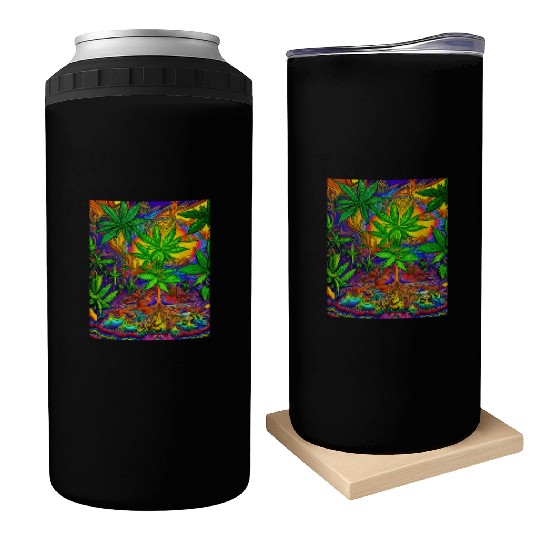 Psychedelic Colorful Cannabis Can Coolers