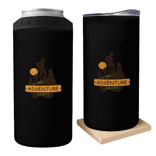 Adventure awaits print brown Can Coolers