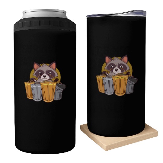 Raccoon Playing Drums Using Trash Cans - Funny Can Coolers