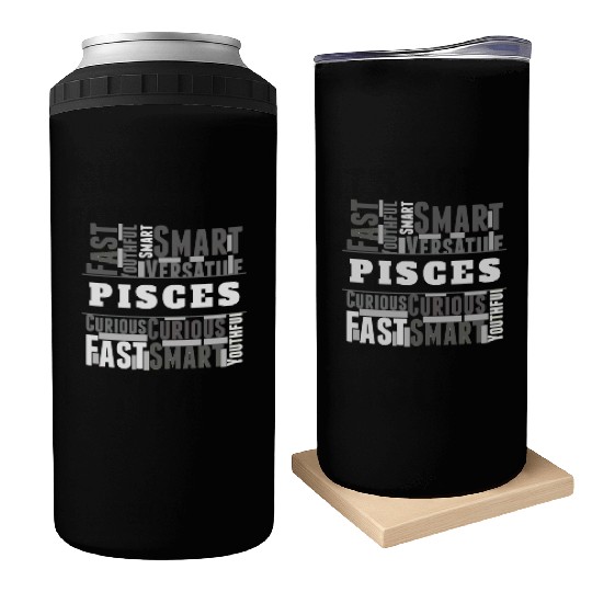 Pisces Zodiac Star Sign Word Cloud Square Monochro Can Coolers
