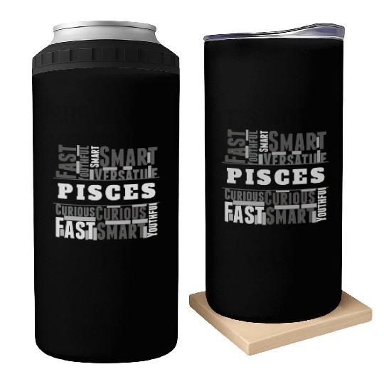 Pisces Zodiac Star Sign Word Cloud Square Monochro Can Coolers