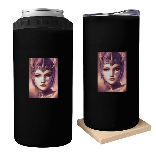 Warrior princess wearing gothic plate dark fantasy Can Coolers