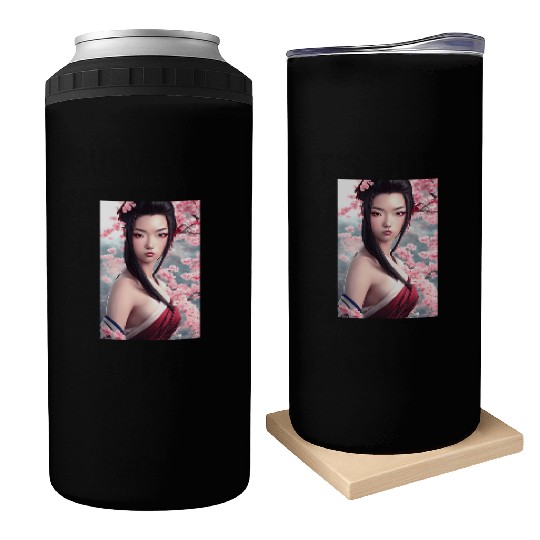 japanese geisha woman Japan wallart sakura pink Can Coolers