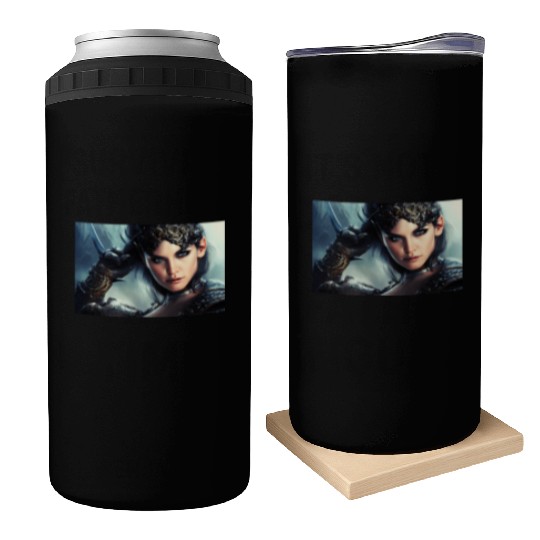 Warrior princess wearing gothic plate fantasy art Can Coolers