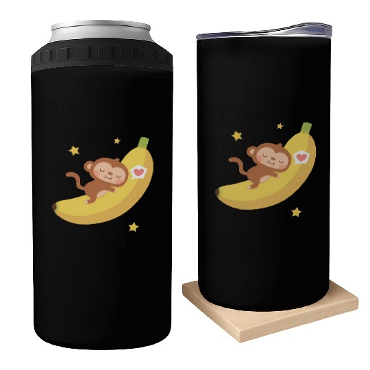 Cute Monkey Hugging Banana Moon Can Coolers