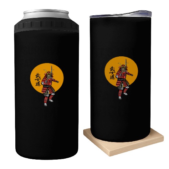 Japanese samurai warrior yellow mask Can Coolers