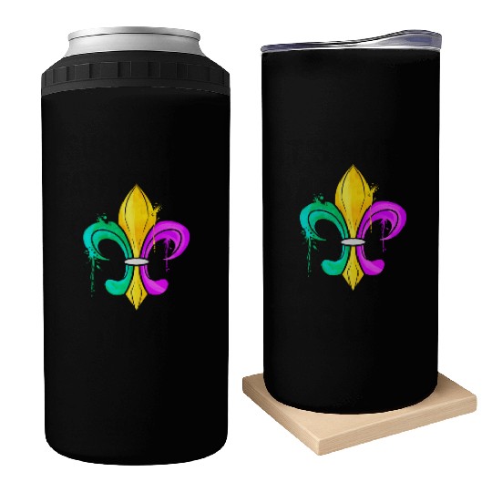 Green, Golden and Purple Fleur De Lis Can Coolers