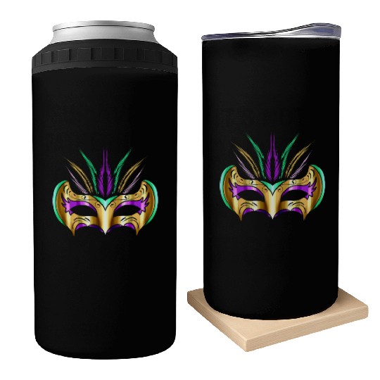 Yellow golden Mask For Mardi Gras Can Coolers