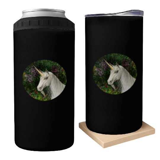 Magical Unicorn Surrounded by Wildflowers Can Coolers