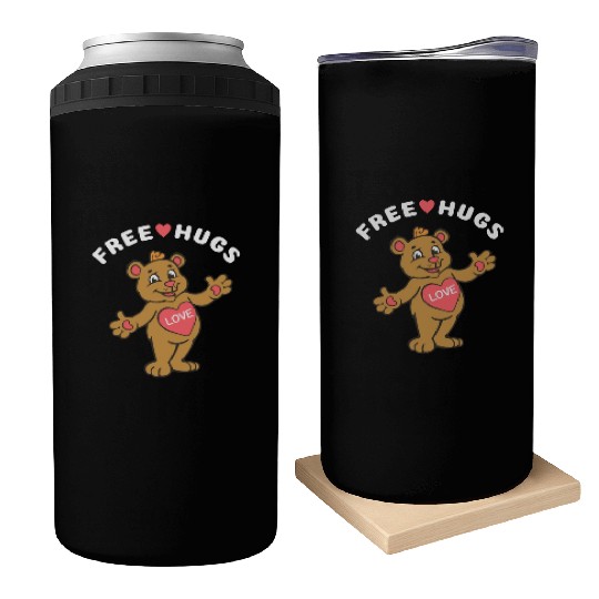 Free Hugs Teddy Bear Can Coolers
