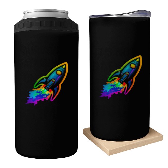 Psychedelic Retro Neon Rocket Can Coolers