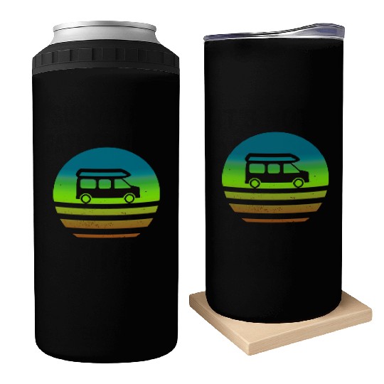 Camper Van Retro Sunset Vintage sun camping Can Coolers