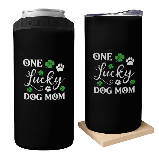 One Lucky Dog Mom Funny St Patricks day Can Coolers