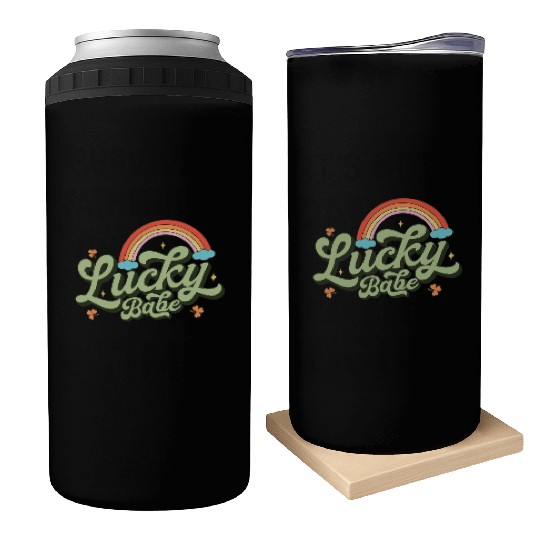 Retro Lucky Babe Rainbow St Patricks Day Can Coolers