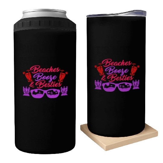 Beaches Booze Besties Summer Vacation Spring Break Can Coolers