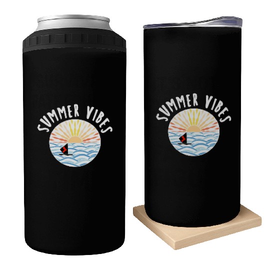 illustration sun sea boat summer vibes Can Coolers