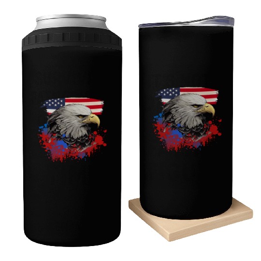 Bald Eagle Patriotic American Bird US Flag Can Coolers