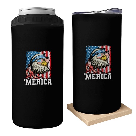 4th of July Bald Eagle USA Flag Patriotic Merica Can Coolers