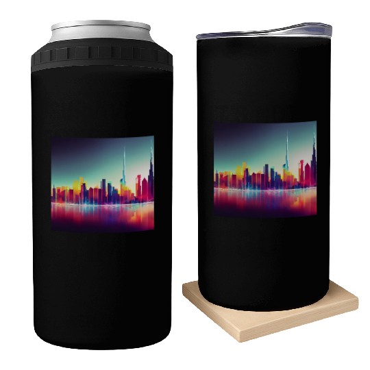 Dubai silhouette skyline abstract art Can Coolers