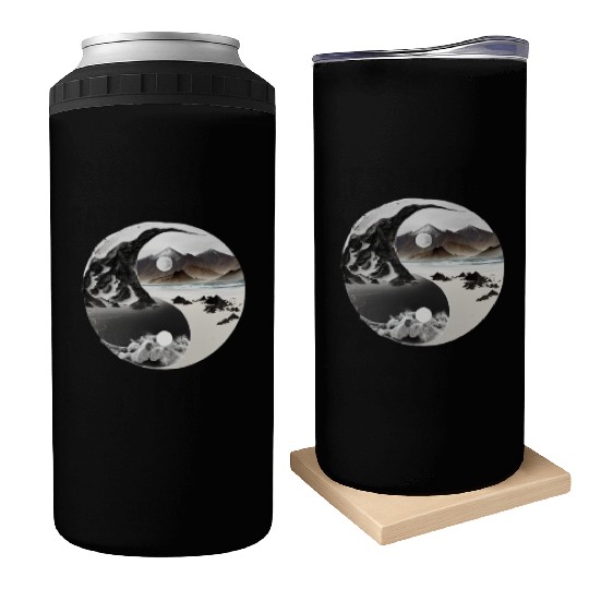 Ying Yang - mountains - beach Can Coolers