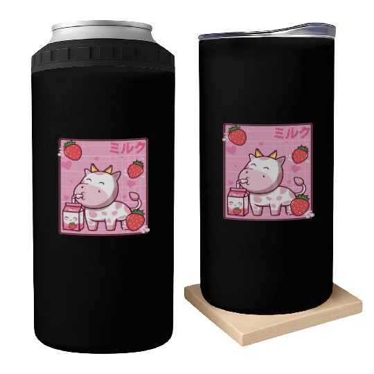 Kawaii Pink Strawberry Cow Milk Shake Otaku Anime Can Coolers