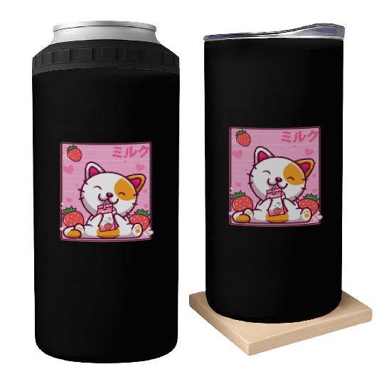 Kawaii Kitten Cute Cat Strawberry Milk Shake Can Coolers