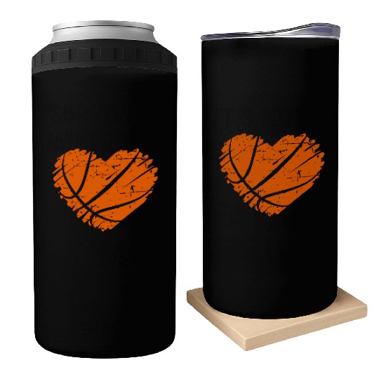 I Love Basketball with Heart Shape Can Coolers