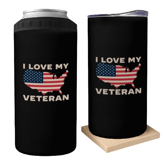 I Love My Veteran USA Flag American Memorial Day Can Coolers