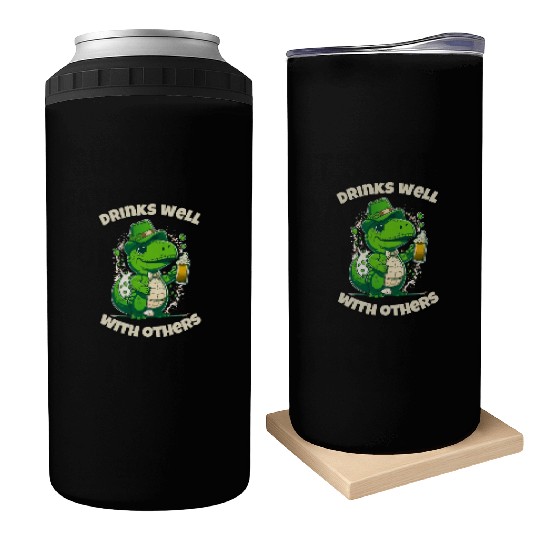 Drinks well with others st patrick's day Dinosaur Can Coolers