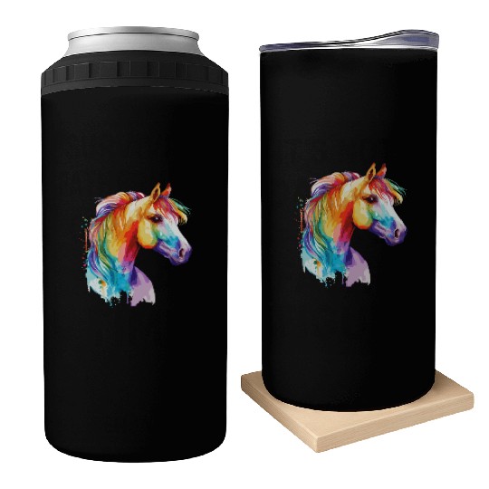 Watercolor Horse Pony Colorful Pet Ponys Lover Can Coolers