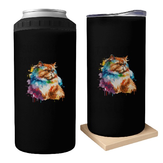 Watercolor Persian Cat Colorful Persian Cats Lover Can Coolers