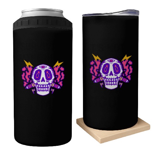 Psychedelic Skull Head Can Coolers