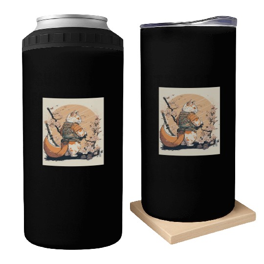 samurai katana cat vintage Can Coolers