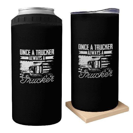 Truck Driver Us Flag Old Man Trucker Can Coolers