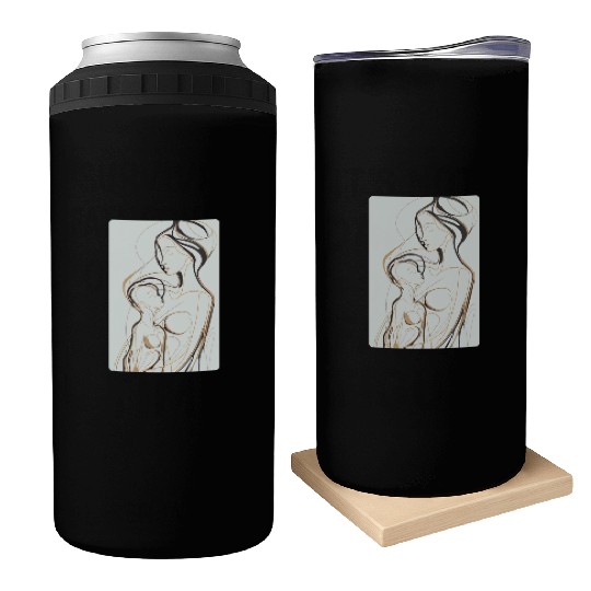 Black, Gold & White Abstract Mother & Daughter Can Coolers