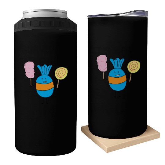 Cute Candy Holding Lollipop And Cutton Candy Can Coolers