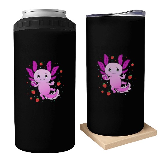 Pastel Gothic Aesthetic Axolotl Strawberry Milk Can Coolers