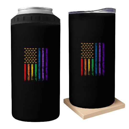 American Flag Rainbow Heart Decor LGBT Pride Month Can Coolers