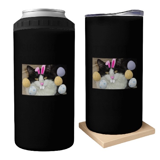 Easter Bunny Cat Face Decor Can Coolers
