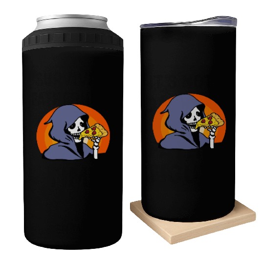 Retro Halloween Pizza Lover Ghost Grim Reaper Can Coolers
