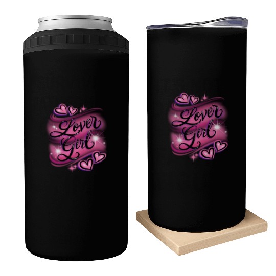 Lover Girl pink airbrush design Can Coolers