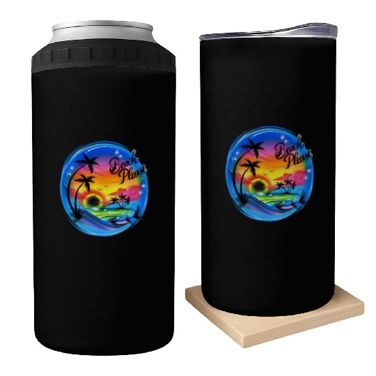 Beach Please Airbrush Colorful Can Coolers